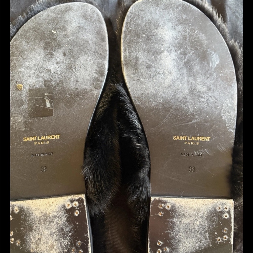 Saint Laurent Black Fur Women's Slippers - Picture 4 of 5